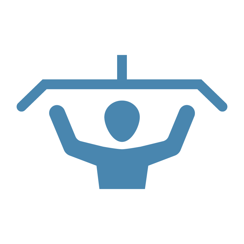 ein Icon, das Gesundheit symbolisiert: eine Person mit erhobenen Armen an einem Trainingsgerät