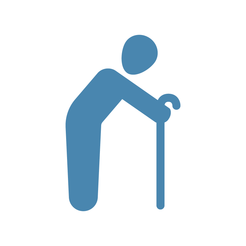 ein Icon, das Altersvorsorge symbolisiert: eine gebeugte Person an einem Gehstock