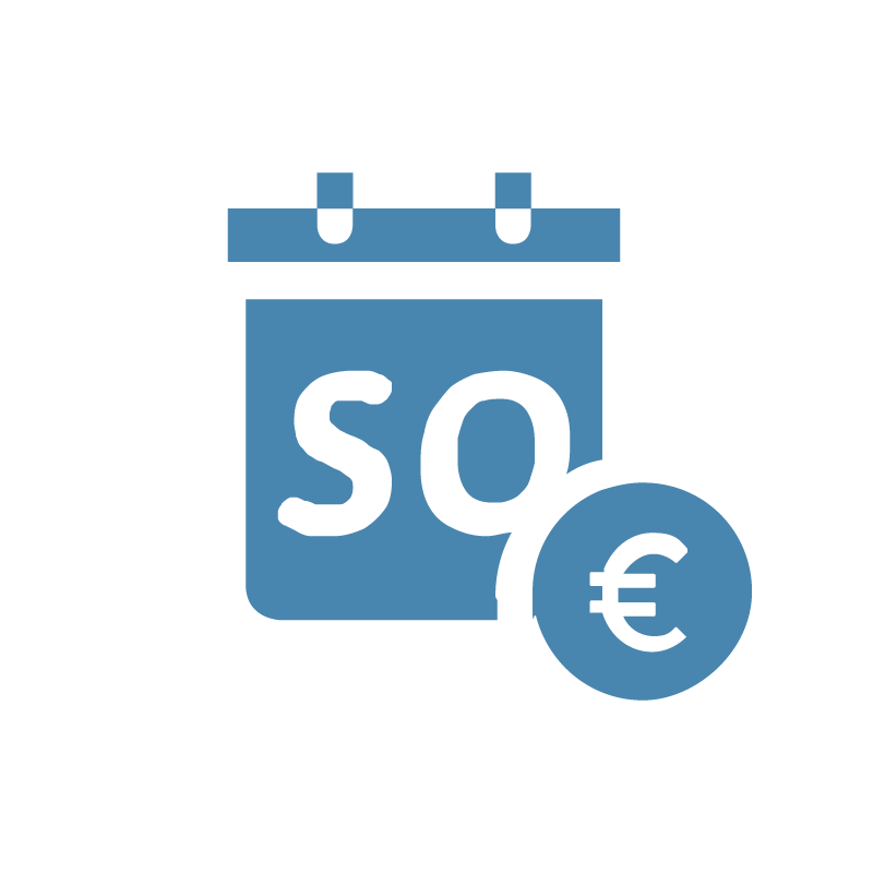 ein Icon, das Gehaltszuschläge symbolisiert: ein Kalenderblatt mit den Buchstaben S und O für Sonntag, daneben ein Eurosymbol